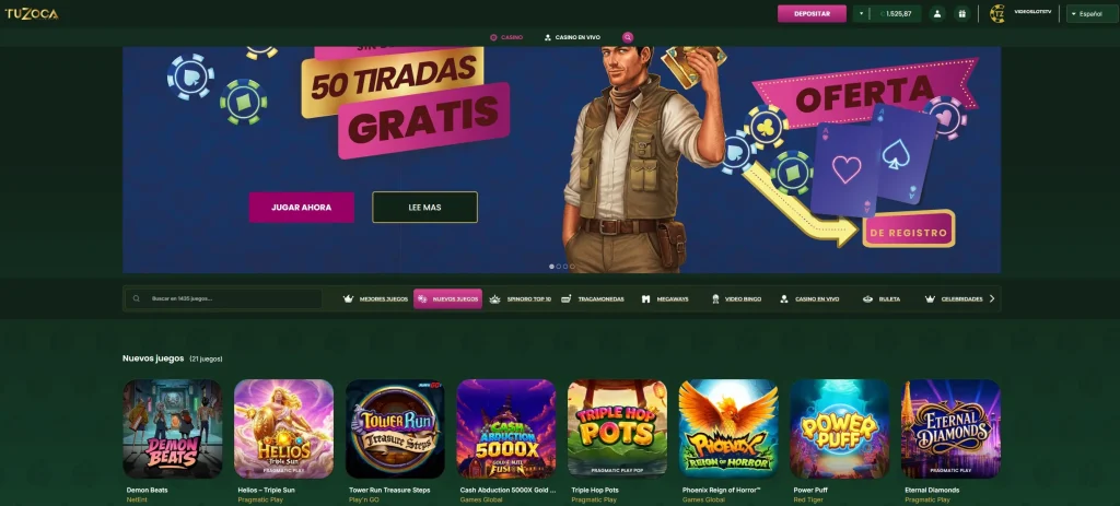 Bono de 50 tiradas gratis de registro en Tuzoca Casino sin depósito