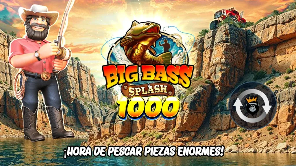 Big Bass Splash 1000 demo gratis: pantalla de inicio con el pescador