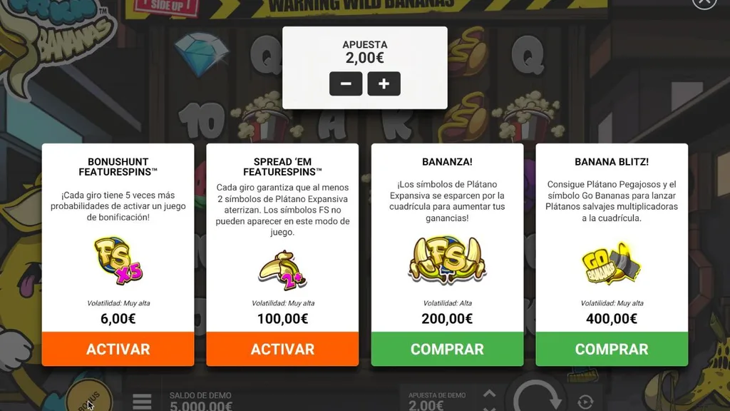 FRKN Bananas demo gratis: compra de bono de 3x a 200x