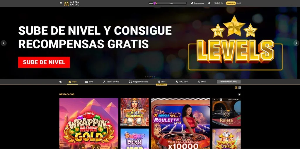 Prueba real de saldo en Mega Casino España con 1.343,67€ - captura verificada de David Soriano octubre 2026