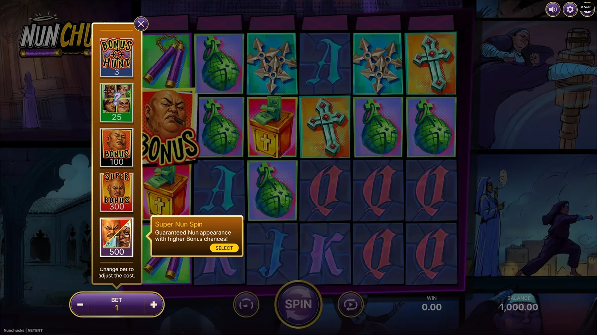 Nunchucks demo gratis - menu Elevate con compra de Bonus Hunt y Super Bonus