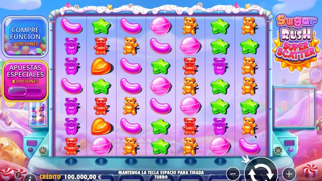 Sugar Rush Super Scatter demo gratis: cuadrícula 7x7 con apuestas especiales