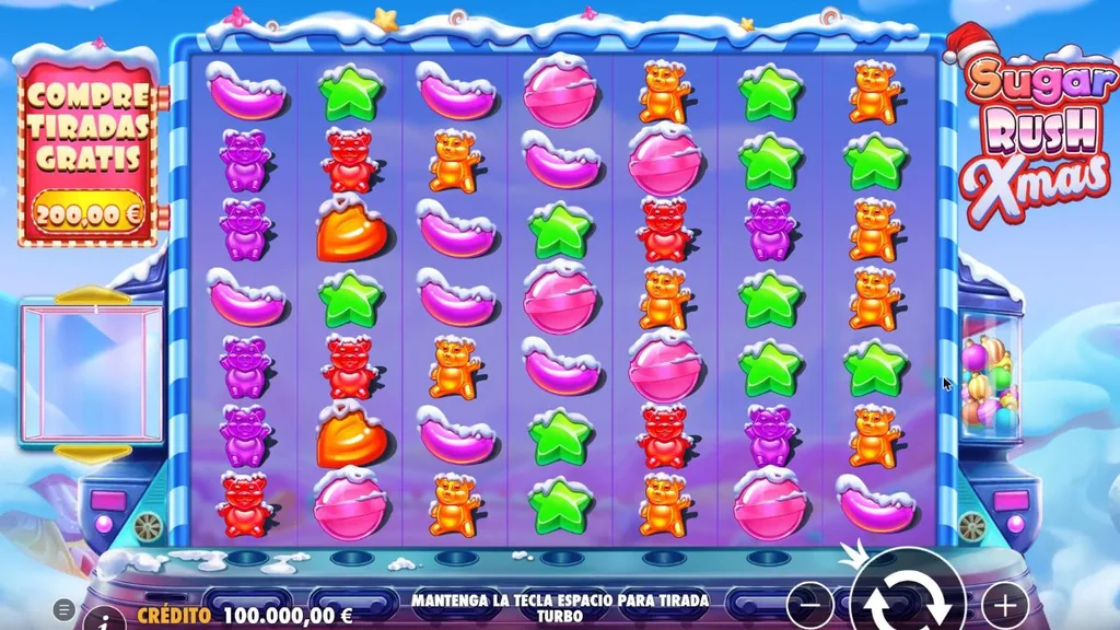 Sugar Rush Xmas demo gratis: cuadrícula 7x7 navideña y compra de tiradas por 100x