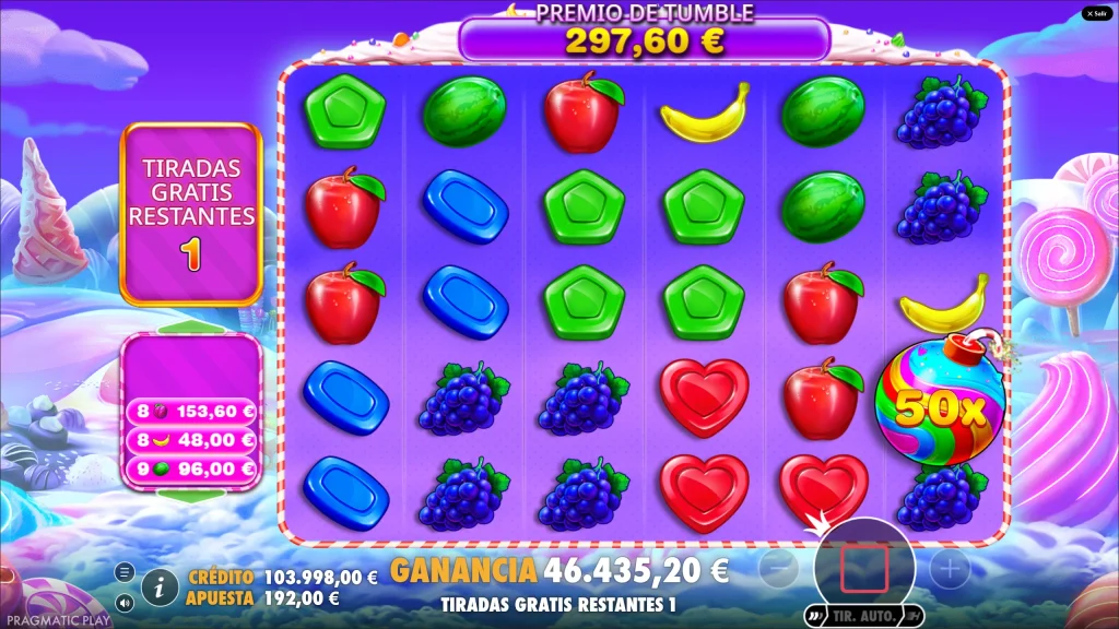Partida de Sweet Bonanza 1000 demo gratis en tiradas gratis con bomba multiplicadora 50x y gran ganancia