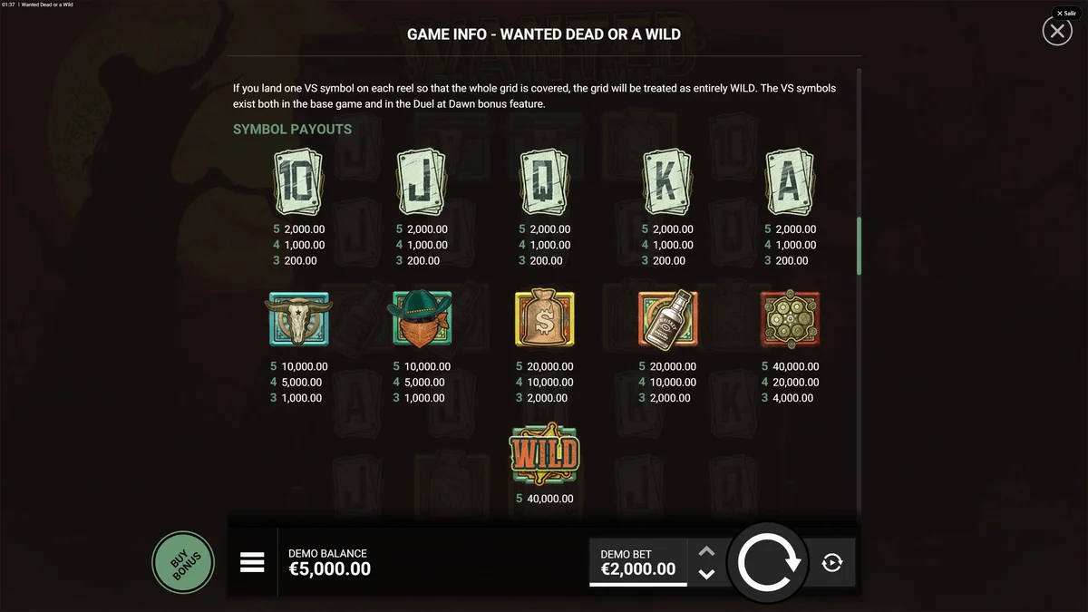 wanted dead or a wild demo gratis tabla de pagos con simbolos premium y wild